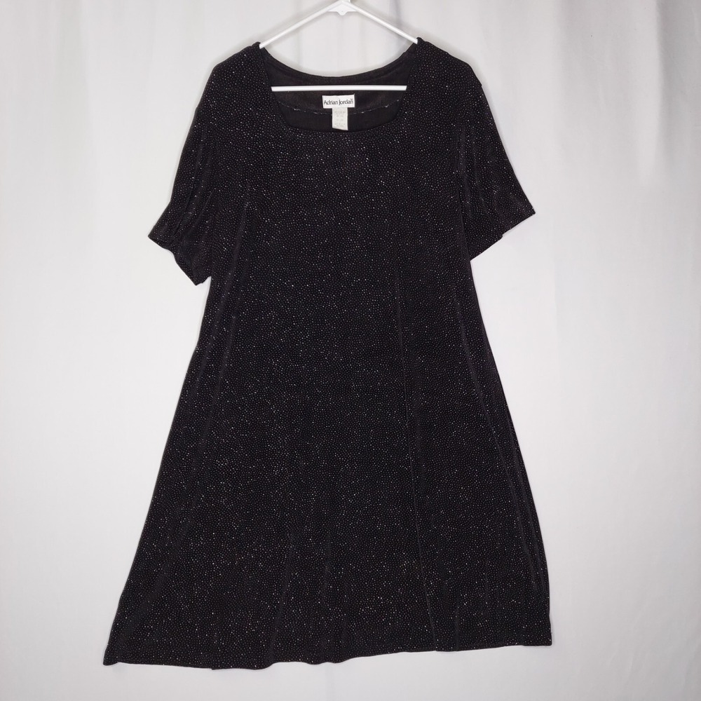 Adrian‎ Jordan Vtg Dress 18W Slinky Stretch Square Neck Black Sparkle Witchy Y2K